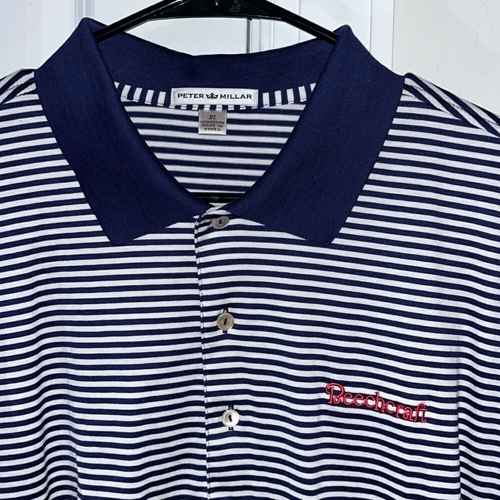 Peter Millar Beechcraft Airplane Aircraft Pilot Tennis Golf Polo Shirt XL Blue